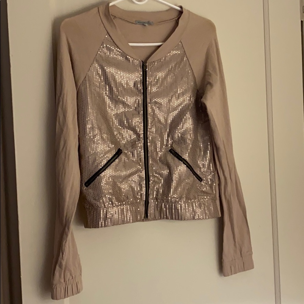 Charlotte Russe tan sequins zip up light jacket